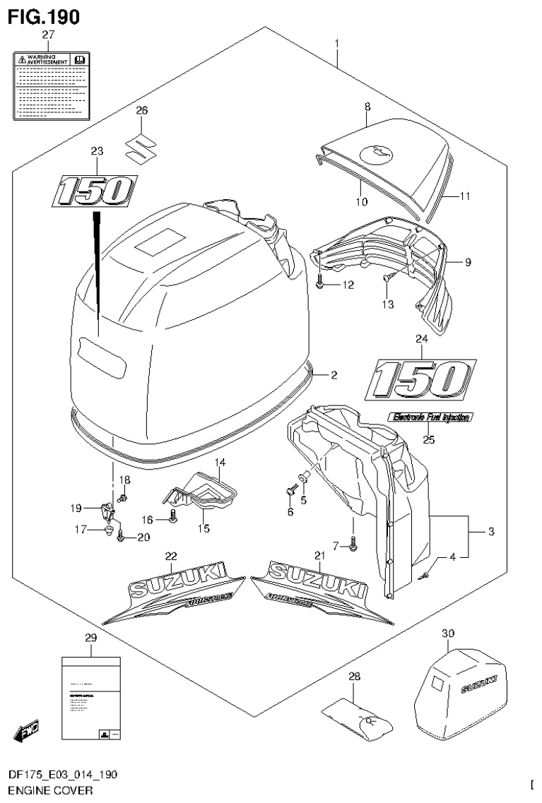 Suzuki DF175ZG ENGINE COVER (FOR 0EP) (DF150Z E03) parts diagram